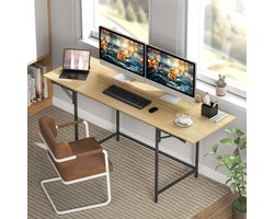 MODFU - Klapbaar Bureau - Uitschuifbaar En Ruim Werkblad - Modern - Thuiskantoor - Hout En Metaal - Eiken En Zwart - 100/135/170 X 58 Cm