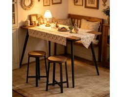 MODFU - Kruk - X-Vormige Versteviging - Industriële Stijl - Voor Eetkamer - Hout En Metaal - Zwart - 29,5 X 29,5 X 46 Cm