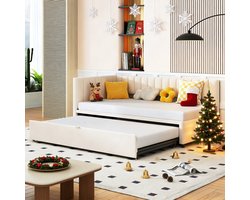 MODFU L-vormige slaapbank met uitschuifbed - fluweel beige, ruimtebesparend 90×200 tot 180×200