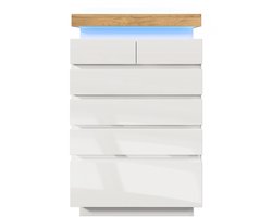 MODFU Ladekast Dressoir met 6 Lades en LED-Verlichting – 115x73x39 cm – Modern Design – Woonkamer & Slaapkamer – Wit Hoogglans