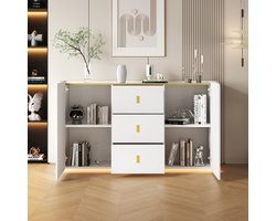 MODFU LED dressoir 150 cm breed, multifunctionele kast met 2 deuren, 2 lades en LED-verlichting