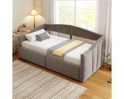 MODFU Ledikant 90x200 cm – fluweel grijs – met hydraulische opbergruimte en lattenbodem – sofa-bed design