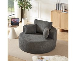 MODFU - Lounge Bank / Fauteuil - Geen Montage Nodig - Met Rugkussen en Hoofdsteun - Modern Design van Zachte Chenillestof - Geschikt voor Woonkamer - Grijs