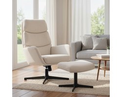 MODFU Loungefauteuil met Voetenbank – Hoge Ergonomische Rugleuning & Zachte Schommelfunctie – Relaxfauteuil voor Woonkamer of Slaapkamer – Metalen Frame – Beige – Incl. Voetenbankje
