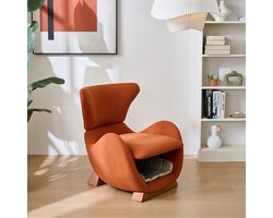 MODFU - Loungestoel - Met Geïntegreerde Huisdierenholte - Ergonomisch - Organisch Ontwerp - Stof En Hout - Baksteenrood - 66 X 69 X 76 Cm
