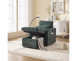 MODFU - Loungestoel Met Verstelbare Telefoonhouder En Opbergruimte - Modern - Chenille - Smaragdgroen - 125 x 84,5 x 87 cm