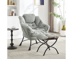 MODFU - Loungestoel Met Voetenbank - Armleuningen En Zijvak - Modern - Woonkamer - Staal - Lichtgroen