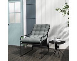 MODFU - Loungestoel Voor Buiten - Met Armleuningen - Diepe Zitting Met Zitkussen Van 10 Cm - Stalen Frame - Grijs - 62 X 110 X 88 Cm