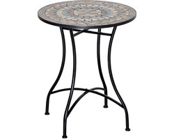 MODFU Luxe Mozaïek Bistrotafel voor Buiten (Ø 60 cm) - Ronde Balkontafel met Keramiek - Mediterrane Stijl Tuintafel - Beige/Zwart