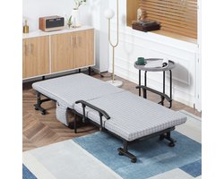 MODFU Luxe Opklapbaar Logeerbed (190x76) - Vouwbed incl. 8cm Matras & Wielen - 5 Standen Verstelbaar Gastenbed - Lichtgrijs