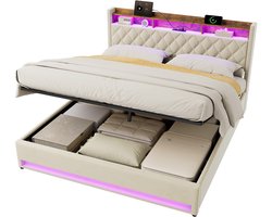 MODFU Luxe Polsterbed 180x200 cm – Fluweel beige – Hoog-elastisch schuim – Ergonomisch design – Incl. lattenbodem – Slaapkamer
