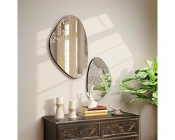 MODFU Luxe Set van 2 Organische Wandspiegels - Asymmetrische Kiezel Spiegel (70x46 & 49.5x31) - Zwarte Rand - Japandi