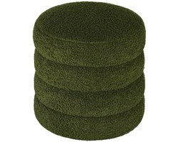 MODFU Luxe Teddy Poef Ø 40 cm - Groen Bouclé Voetenbank met Gestapeld Design - Zachte Hocker / Krukje