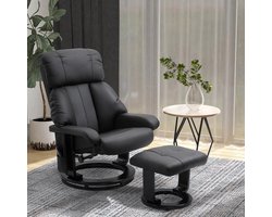 MODFU - Massagestoel Met Hocker - Verstelbare Rugleuning En 360° Draaibaar - Ergonomisch - Samengesteld Leer - Zwart - 76 x 80 x 102 cm