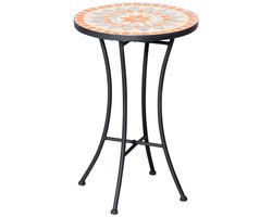 MODFU Mediterrane Bijzettafel voor Buiten (Ø35,5 cm) - Mozaïek Balkontafel / Plantenstandaard - Oranje & Zwart