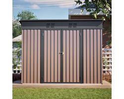 MODFU - Metalen Tuinschuur - Met Schuindak En Ventilatie - Voor Tuin En Terras - Verzinkt Staal - Bruin - 242 X 126 X 182 Cm