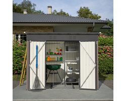 MODFU - Metalen Tuinschuur - Ventilatie En Schuin Dak - Voor Tuin - Gegalvaniseerd Staal - Bruin - 242 X 126 X 182 Cm