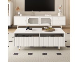 MODFU Moderne LED Salontafel met Golvende Lade, Gouden Witte Poten en Kleurveranderende LED Lichtstrip - Twee Lades