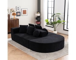 MODFU Modulair Bankstel / Slaapbank - 263x171x66 cm - Zwarte Loungebank met Zachte Chenille - Volschuim & Montagevrij - Geschikt voor Woonkamer of Slaapkamer - Zwart