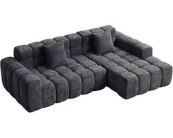 MODFU Modulaire Bank - 250x125x60 cm - Chaise Longue Rechts - Fluweel - Vacuümverpakking - Woonkamer - Antracietgrijs