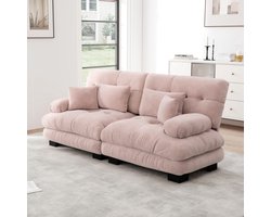 MODFU Modulaire Bank - Diepe Zitting En Ronde Armleuningen - Vintage Stijl - Voor Woonkamer - Chenille - Roze