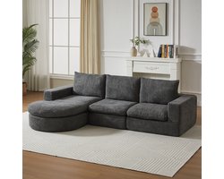 MODFU Modulaire Bank Met Ligdeel - Dubbel Kussen En Verstelbare Ligpositie - Woonkamer - Chenille - Grijs