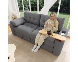 MODFU - Modulaire Bank - Met Opbergruimte En Draaibare Bijzettafel - Modern - Teddypluche - Grijs - 207,5 x 80 x 87 cm