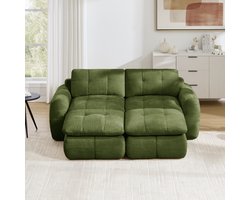 MODFU Modulaire Bank - Tweezits - Chenille - Groen - Vrij Combineerbaar - Twee Hockers