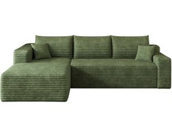 MODFU Modulaire Hoekbank – 241x151x58 cm – montagevrij met linkerhoek – zachte ribstof – minimalistisch design – groen