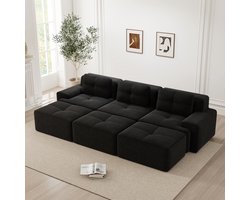 MODFU Modulaire Hoekbank – 293x177x69 cm – met diepe zitting en slaapfunctie – zachte ribstof – minimalistisch design – comfortabele sofa – Zwart