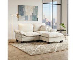 MODFU - Modulaire Hoekbank - Afneembare Ottomaan En 2 Zachte Kussens - Modern - Woonkamer - Chenille - Beige - 194 X 151 X 90 Cm