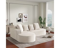 MODFU - Modulaire Hoekbank - Diepe Zitting - Modern - Voor Woonkamer - Ribfluweel - Wit - 265 x 165 x 67 cm