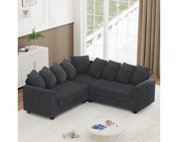 MODFU - Modulaire Hoekbank - L-Vormig - Diepe Zitting - Modern - Woonkamer - Ribfluweel - Grijs