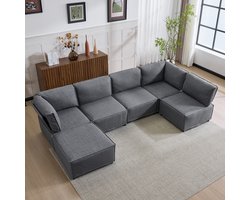 MODFU - Modulaire Hoekbank - Omvormbaar Tot Extra Lang Bed - Vrij Indeelbaar - Woonkamer - Donkergrijs
