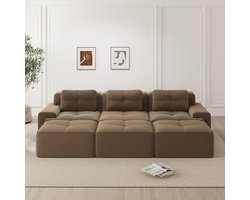 MODFU - Modulaire Hoekbank - Slaapfunctie En Diepe Zitting - Minimalistisch - Voor Woonkamer - Ribstof - Bruin