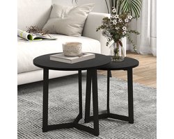 MODFU Nestbare 2-delige salontafelset Ø48/Ø40 cm – zwart stalen frame, melamine blad, tot 35 kg