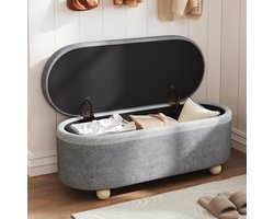 MODFU - Opbergbank - Met Verborgen Opbergruimte En Klapdeksel - Voor Hal - Stoffen Bekleding - Grijs - 110 x 41 x 47 cm