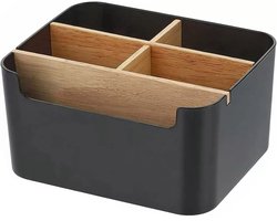 MODFU Opbergbox Bamboe – 18x14.8x9 cm – Met verwijderbare vakverdeler – Zwart – Bureau-organizer voor kantoor & woonkamer