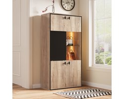 MODFU - Opbergkast - 3-Zones Indeling Met Schuifdeur En Open Vak - Modern - Voor Woonkamer Of Kantoor - Bewerkt Hout - Natuurlijk