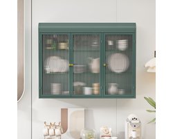 MODFU Opbergkast voor wandmontage, 3 glazen deuren, van glas en metaal, donker groen, elegant ontwerp