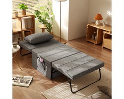 MODFU Opklapbed 188x75 cm van staal, 4-in-1 slaapstoel met 5 standen, grijs
