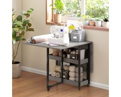 MODFU Opvouwbare eettafel 2–4 personen • 2 open vakken • mobiel klaptafel grijs 133,4×80×75 cm