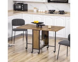 MODFU Opvouwbare eettafel voor 6 personen met wielen – Inklapbare zijpanelen & opbergvak – Ruimtebesparend voor keuken of eetkamer – Hoogwaardig spaanplaat – Bruin 130x80x74 cm