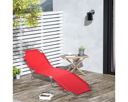 MODFU - Opvouwbare Ligstoel - Verstelbare Rugleuning - Voor Tuin En Camping - Metaal En Polyester - Rood - 187 X 55 X 24 Cm