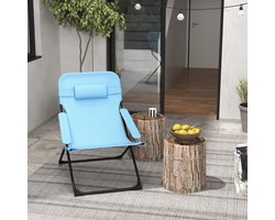 MODFU - Opvouwbare Tuinstoel - 4-Standen Verstelbare Rugleuning - Met Hoofdkussen - Metalen Frame - Blauw - 69 x 91 x 96 Cm