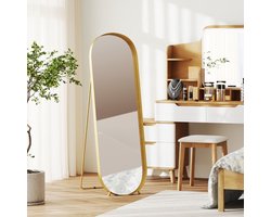 MODFU - Passpiegel - Kantelbaar Vrijstaand Of Tegen De Muur - Boogvormig - Metaal - Goud - 50 x 160 cm