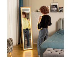 MODFU - Passpiegel - Led-Verlichting En Dimbaar - Eikenlook - Wand Of Staand - MDF - Eiken - 40 X 160 Cm