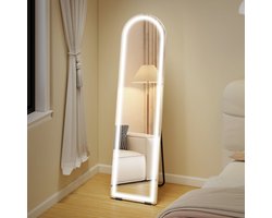 MODFU - Passpiegel Met Verlichting - Dimbaar En Boogvormig - Modern - Voor Slaapkamer Of Hal - Gehard Glas - Wit - 150 X 40 Cm