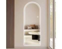 MODFU - Passpiegel - Wandmontage Met Ledverlichting En Dimbaar Licht - Randloos - Glas - Zilver - 165 X 50 Cm