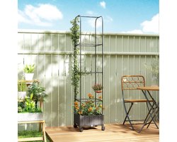 MODFU - Plantenbak Met Klimrek - Verrijdbaar En Zelfwaterend - Modern - Voor Balkon Of Terras - Kunststof - Zwart - 40 X 40 X 185 Cm